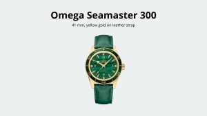 Omega Seamaster 300, 41 mm, yellow gold on leather strap